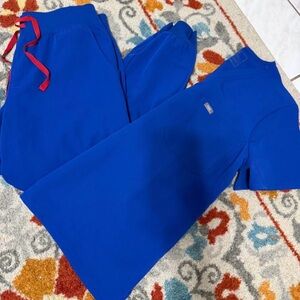 Figs Blue Scrub Set with Red Accents